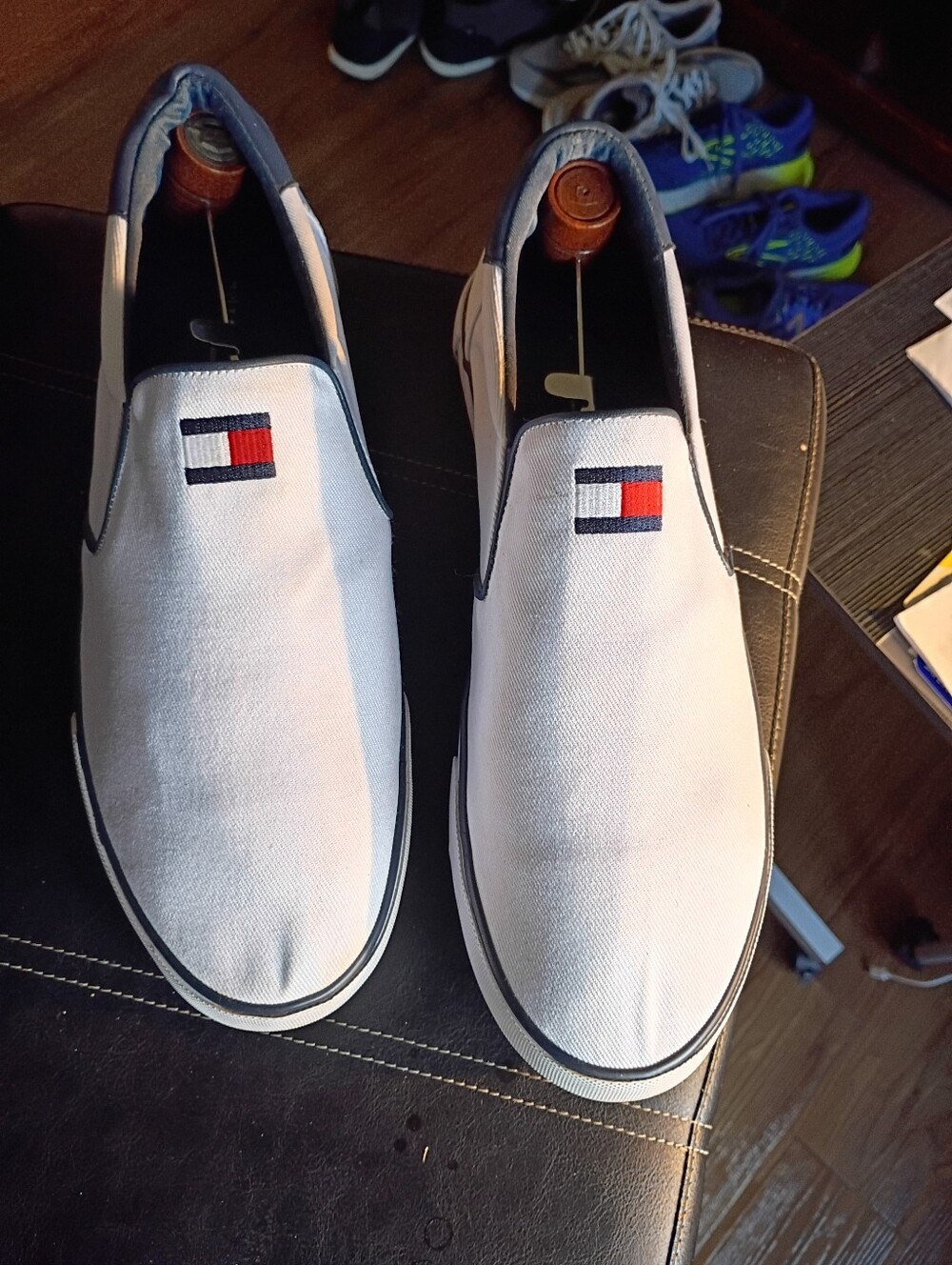 Tommy Hilfiger Men’s White Canvas Slip-On Loafers with Flag Logo
